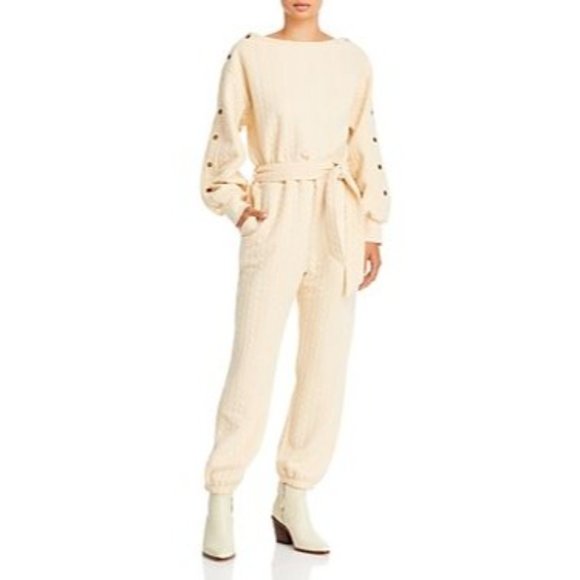 AQUA Holly Cable Knit Jumpsuit in Ivory NWT - Size XS - Picture 3 of 3